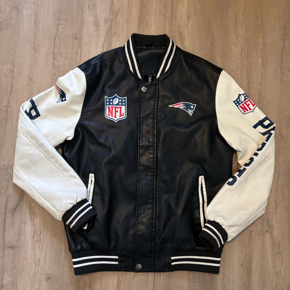 NFL New England Patriots Men's Leather Jacket Coat Bomber Sz M